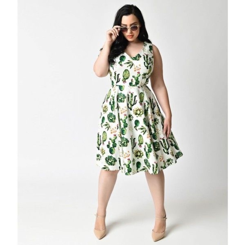 Cactus Patterned Sleeveless Midi Dress